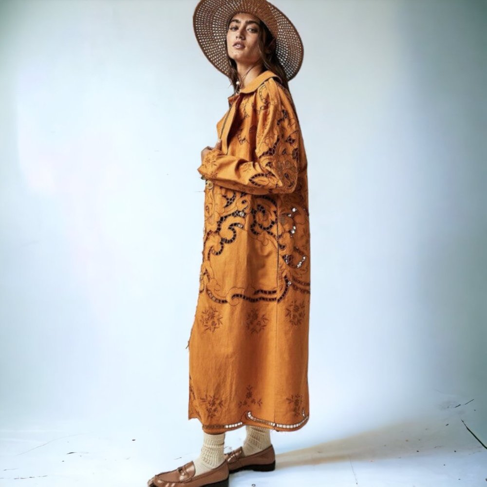 Free People Susanna Cutwork Longline Duster Jacket Sizes XS Festival Statement - Picture 3 of 14